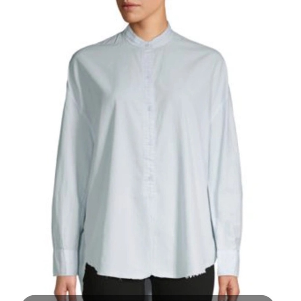 VINCE Mandarin Collar Button Up Raw Edge Cotton / Silk Shirt Powder Blue Size S